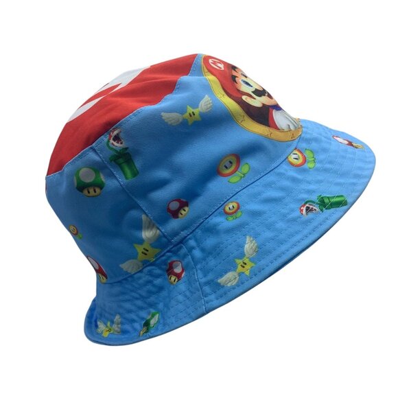 Super Mario Reversible Bucket Hat Youth Size Blue Red Featuring Mario Graphics - Picture 4 of 5